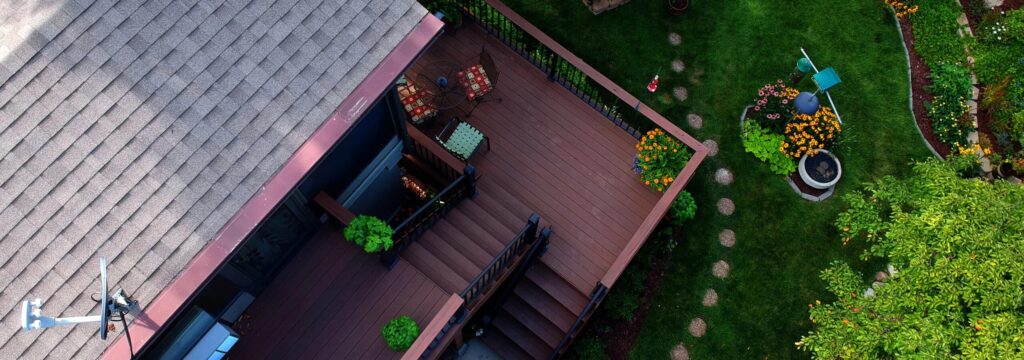 Top view of composite backyard deck